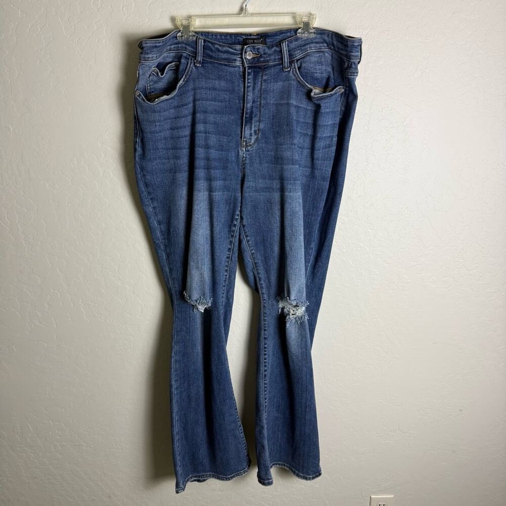 Judy Blue Mid Rise Pocket Tooling Knee Destroy Bootcut Jeans 22W JB82264MD-PL - Picture 2 of 16